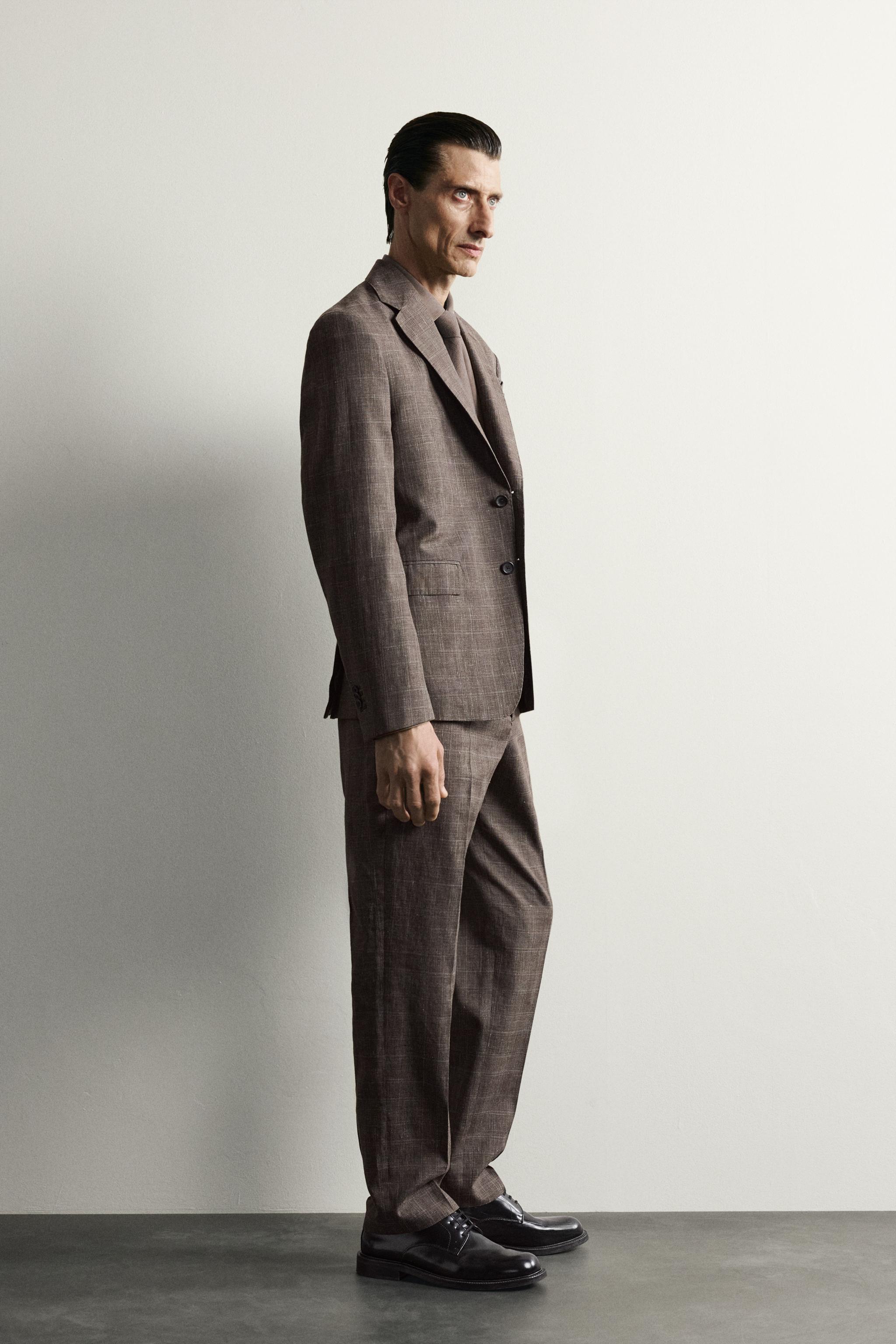 LINEN-WOOL CHECKERED SUIT JACKET